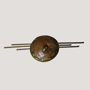Vintage Copper Brass Brooch Steampunk Abstract Circular Design Artist Abstract